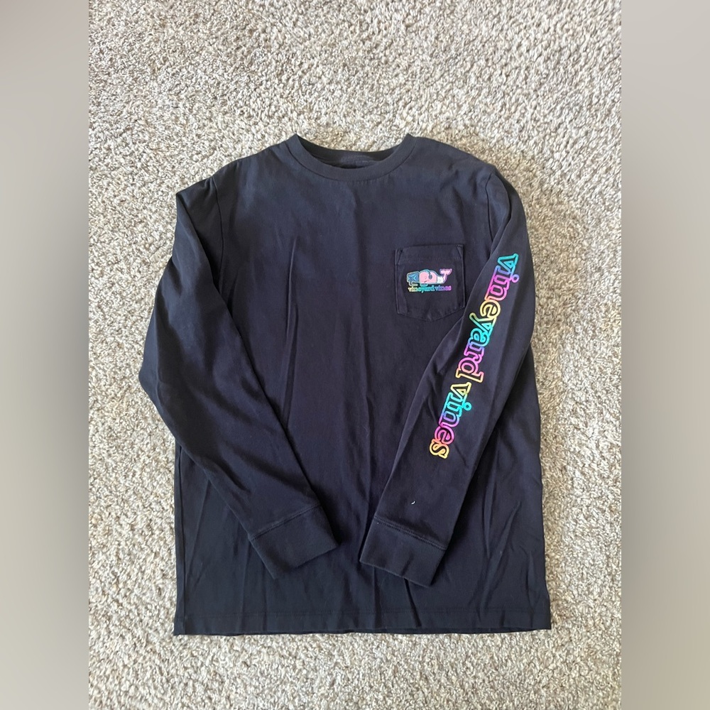 Vineyard Vines Black Tee with Colorful Whale Logo